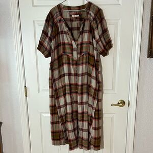 Free People We The Free Outlaw Plaid Puff Sleeve Midi/Maxi Dress, Sz Small